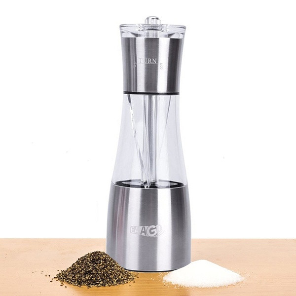 2 σε 1 Μύλος για το χέρι για λείανση δύο μπαχαρικών ταυτόχρονα σε ανοξείδωτο χάλυβα