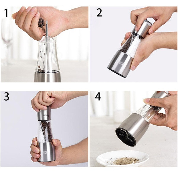 2 σε 1 Μύλος για το χέρι για λείανση δύο μπαχαρικών ταυτόχρονα σε ανοξείδωτο χάλυβα