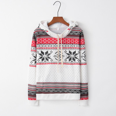 Női alkalmi karácsonyi pulóver kapucnival és hosszú ujjú fehér színben