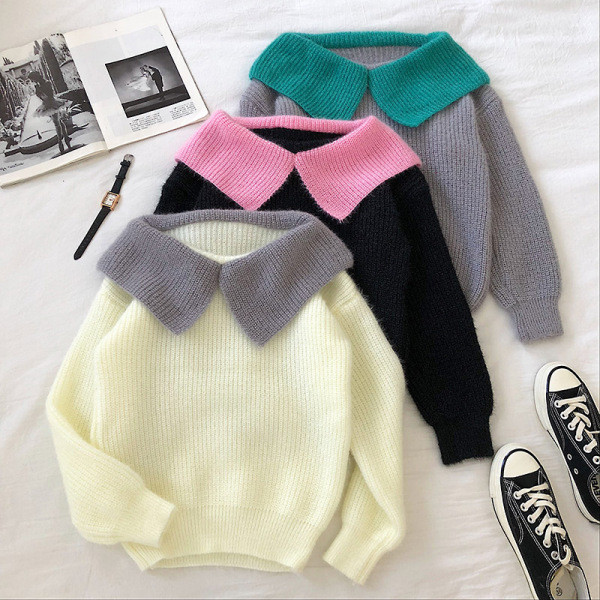 Casual Γυναικείο πουλόβερ με ωοειδή λαιμόκοψη και μακρύ μανίκι σε τρία χρώματα