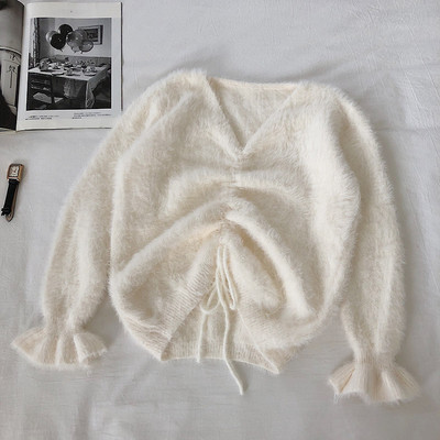 Casual γυναικείο πουλόβερ με λαιμόκοψη και δεσμούς σε διάφορα χρώματα