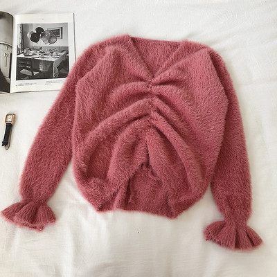 Casual γυναικείο πουλόβερ με λαιμόκοψη και δεσμούς σε διάφορα χρώματα