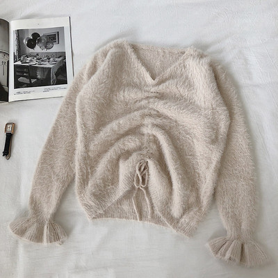 Casual γυναικείο πουλόβερ με λαιμόκοψη και δεσμούς σε διάφορα χρώματα