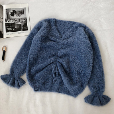 Casual γυναικείο πουλόβερ με λαιμόκοψη και δεσμούς σε διάφορα χρώματα