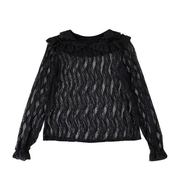 Modern női csipkeblúz ovális nyakkivágással, fehér és fekete színben