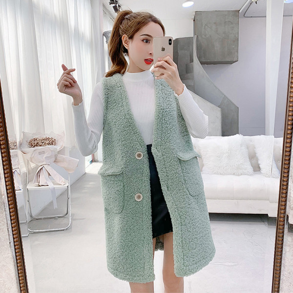 Női hosszú mellény három színben V-nyakkal és gombokkal