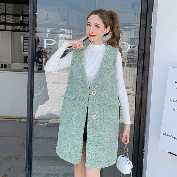 Női hosszú mellény három színben V-nyakkal és gombokkal