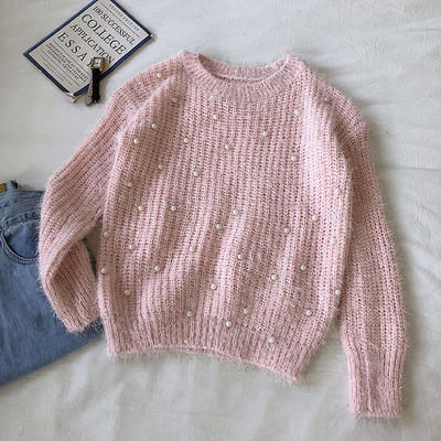 Alkalmi női pulóver ovális nyakkivágással és gyöngyökkel több színben