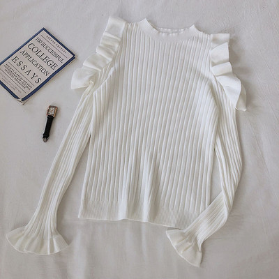 Μοντέρνο γυναικείο πουλόβερ με βολάν και λαιμόκοψη O σε διάφορα χρώματα