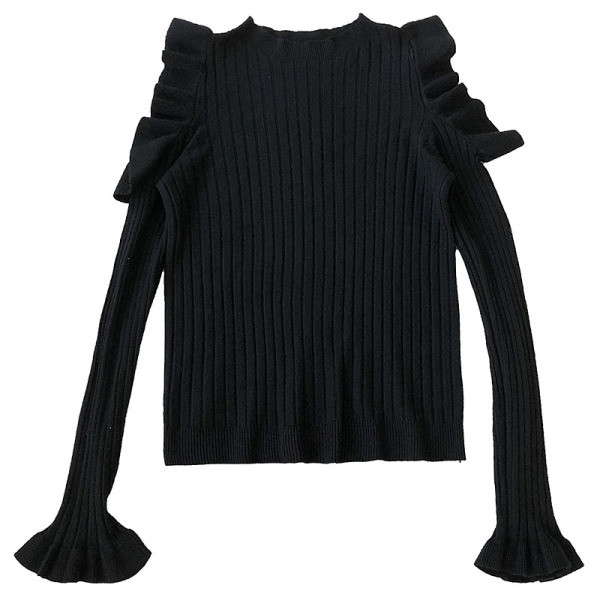 Μοντέρνο γυναικείο πουλόβερ με βολάν και λαιμόκοψη O σε διάφορα χρώματα