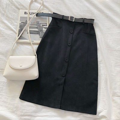 Κομψή γυναικεία φούστα με  ψηλή μέση και κουμπιά σε μπεζ, καφέ, μαύρο και μπορντό χρώμα