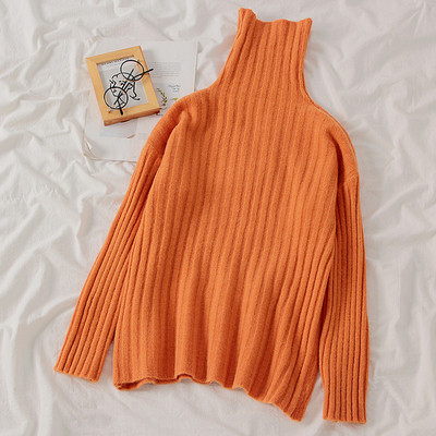 Γυναικείο κομψό πουλόβερ  με υψηλό κολάρο σε τέσσερα χρώματα και ένα μακρύ μανίκι