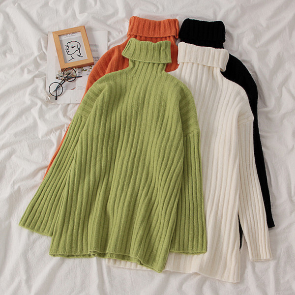 Γυναικείο κομψό πουλόβερ  με υψηλό κολάρο σε τέσσερα χρώματα και ένα μακρύ μανίκι