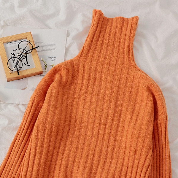 Γυναικείο κομψό πουλόβερ  με υψηλό κολάρο σε τέσσερα χρώματα και ένα μακρύ μανίκι