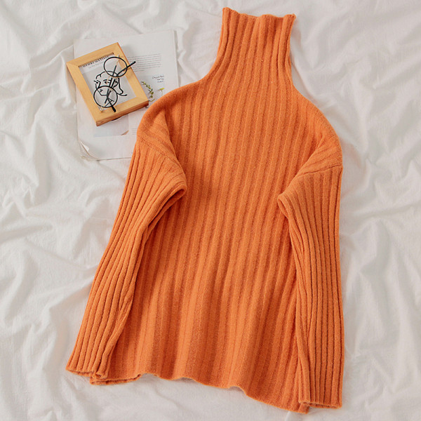 Γυναικείο κομψό πουλόβερ  με υψηλό κολάρο σε τέσσερα χρώματα και ένα μακρύ μανίκι