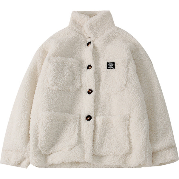 Modern női pehelykabát gombokkal és zsebbel, fehér színben