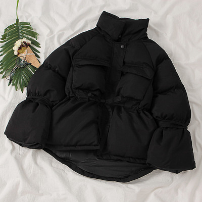 Κομψό γυναικείο ασύμμετρο κοωτό μπουφάν με κορδόνια και ψηλό γιακά σε διάφορα χρώματα