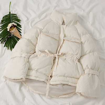 Κομψό γυναικείο ασύμμετρο κοωτό μπουφάν με κορδόνια και ψηλό γιακά σε διάφορα χρώματα