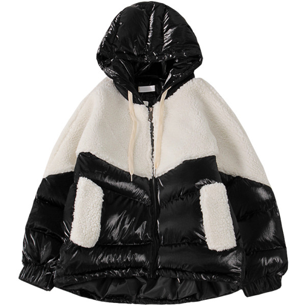 Μοντέρνο γυναικείο μπουφάν ασύμμετρο σχέδιο με κουκούλα και κορδόνια