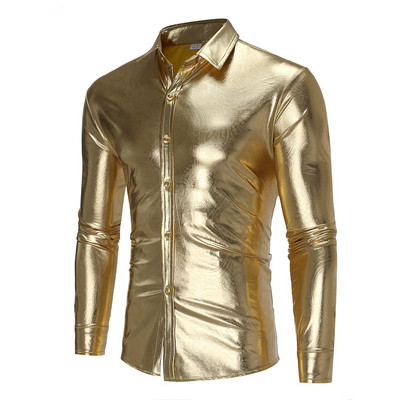 НОВ модел мъжка риза с класическа яка и дълъг ръкав в сребрист,златист и черен цвят 