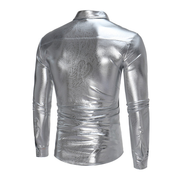 ÚJ modell férfi ing klasszikus gallérral és hosszú ujjú ezüst, arany és fekete színekben