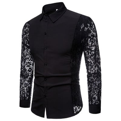 НОВ модел мъжка риза с дантела и класическа яка в бял и черен цвят 