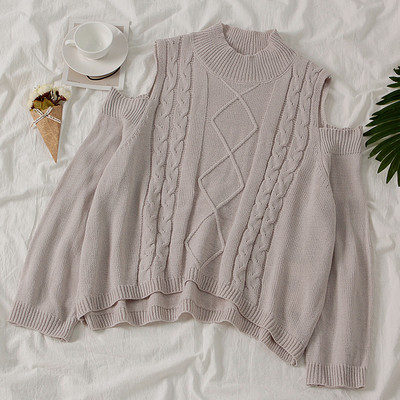 Casual Γυναικείο πουλόβερ με γυμνό ώμους και οβάλ λαιμόκοψη σε τέσσερα χρώματα