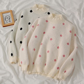 Casual γυναικείο πουλόβερ πουά με υψηλό γιακά σε διάφορα χρώματα