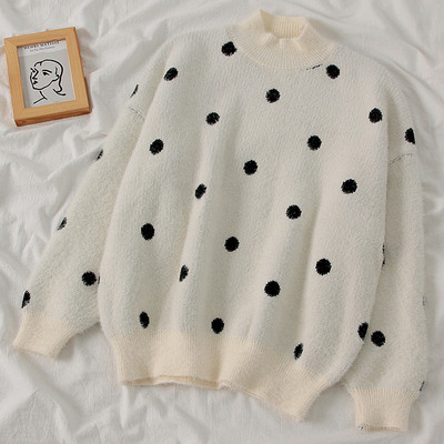 Casual γυναικείο πουλόβερ πουά με υψηλό γιακά σε διάφορα χρώματα