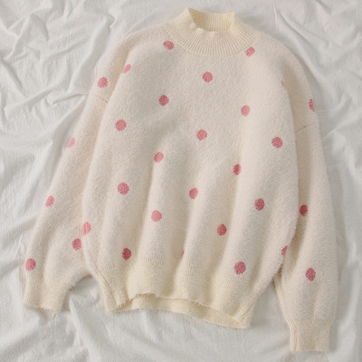 Casual γυναικείο πουλόβερ πουά με υψηλό γιακά σε διάφορα χρώματα