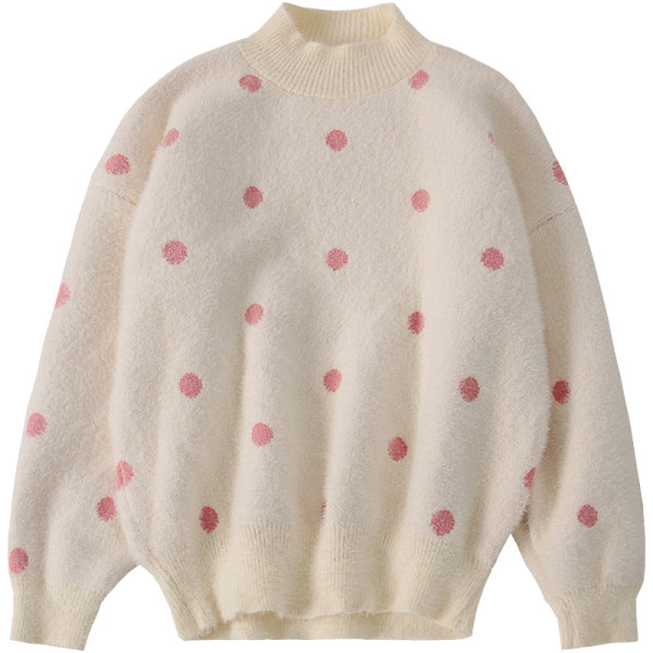 Casual γυναικείο πουλόβερ πουά με υψηλό γιακά σε διάφορα χρώματα