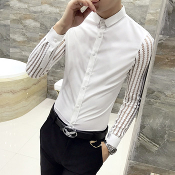 Μοντέρνο ανδρικό πουκάμισο με κλασικό γιακά και μακρύ μανίκι σε μαύρο και άσπρο χρώμα