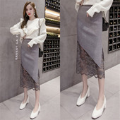 Női kötött szoknya csipkével szürke, barna, bézs és fekete színben