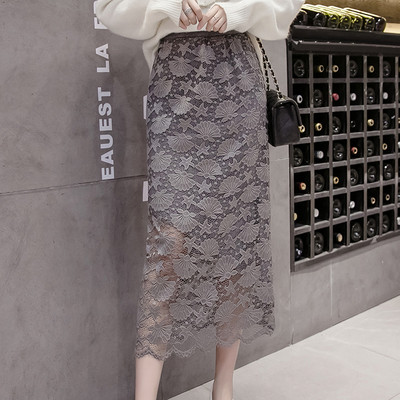 Női kötött szoknya csipkével szürke, barna, bézs és fekete színben