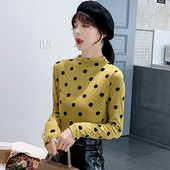 Lezser női pöttyös blúz hosszú ujjal és félmagas gallérral