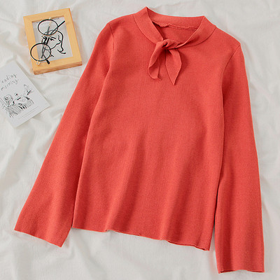 Μοντέρνο λεπτό πλεκτό γυναικείο πουλόβερ με κορδόνια σε τέσσερα χρώματα