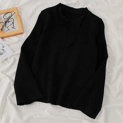 Μοντέρνο λεπτό πλεκτό γυναικείο πουλόβερ με κορδόνια σε τέσσερα χρώματα