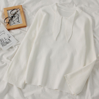 Μοντέρνο λεπτό πλεκτό γυναικείο πουλόβερ με κορδόνια σε τέσσερα χρώματα