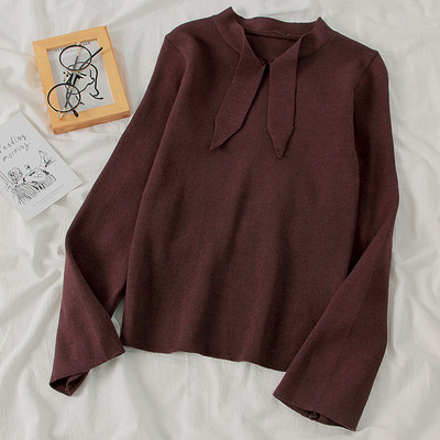 Μοντέρνο λεπτό πλεκτό γυναικείο πουλόβερ με κορδόνια σε τέσσερα χρώματα