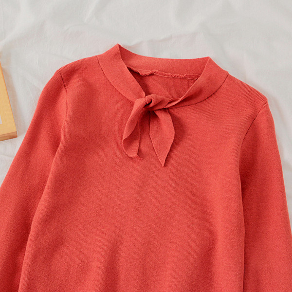 Μοντέρνο λεπτό πλεκτό γυναικείο πουλόβερ με κορδόνια σε τέσσερα χρώματα