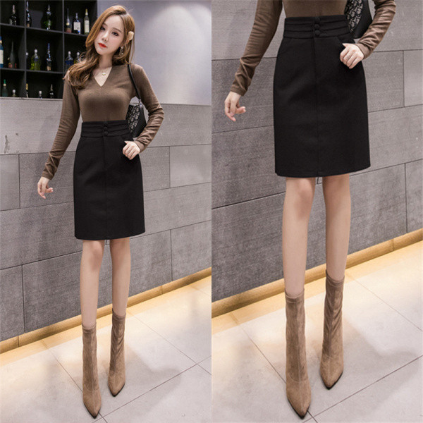 Elegáns női szoknya magas derékkal, fekete és bézs színben