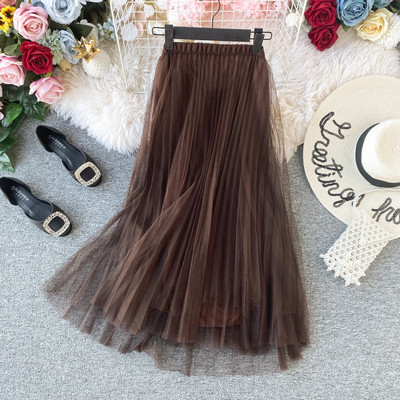 Модерна дамска пола от тюл с висока талия в различни цветове