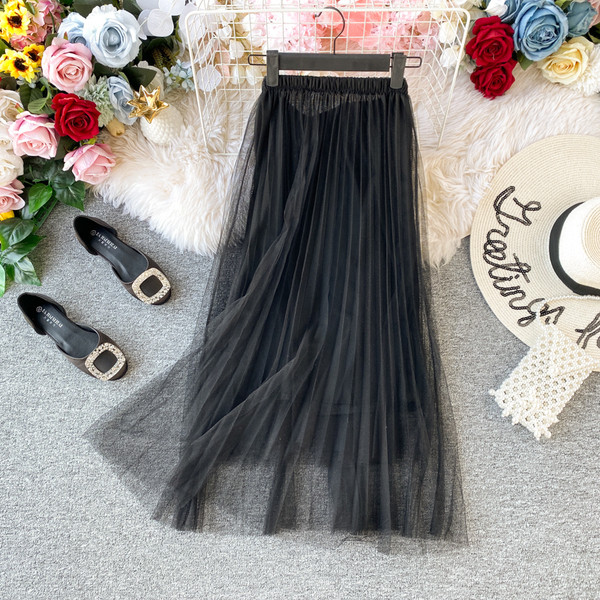 Модерна дамска пола от тюл с висока талия в различни цветове