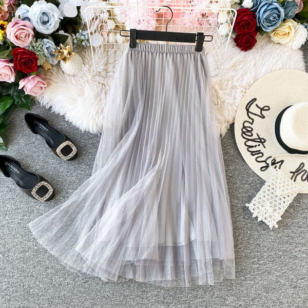 Модерна дамска пола от тюл с висока талия в различни цветове