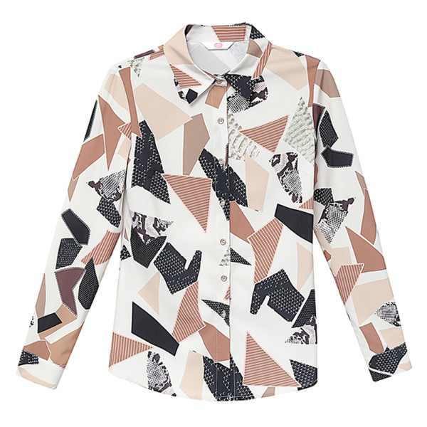 Női ing mintával, gombokkal és klasszikus gallérral zöld és barna színben