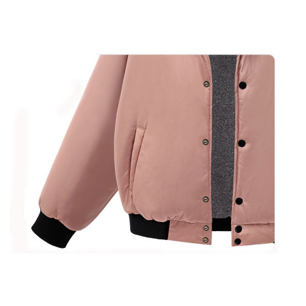 Modern női téli kabát puha béléssel, rózsaszín és zöld gombokkal