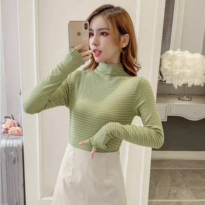 Lezser női blúz három színben, hosszú ujjal és magas gallérral