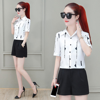 Γυναικείο πουκάμισο νέο σχέδιο με μοτίβο σε λευκό και μαύρο χρώμα - κοντό και μακρύ μανίκι