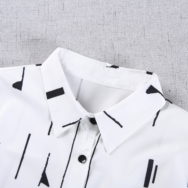 Γυναικείο πουκάμισο νέο σχέδιο με μοτίβο σε λευκό και μαύρο χρώμα - κοντό και μακρύ μανίκι