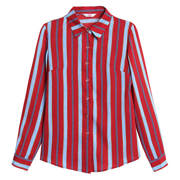 Új modell csíkos női ing gombokkal és klasszikus gallérral - két modell